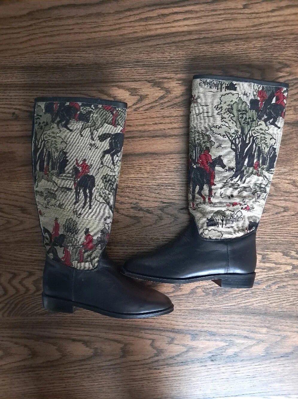 Vintage Seychelles Tapestry Riding Boots Leather Knee High Sz 8